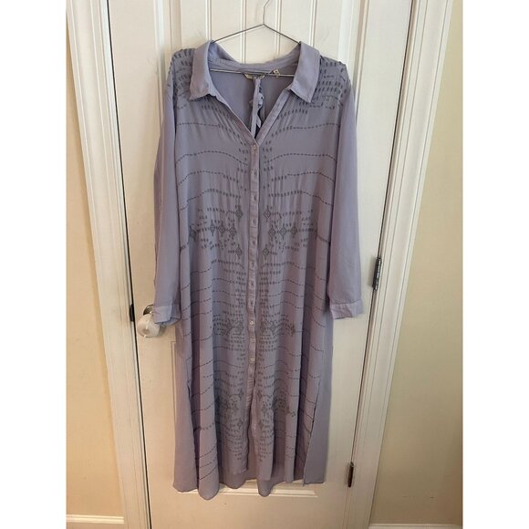 Soft Surroundings Long Sleeve Lavender Button-Down Embroidered Maxi Dress Sx 2X - Picture 2 of 7